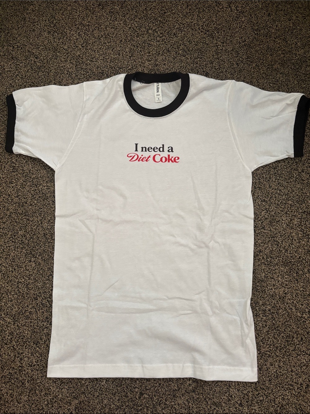 H&M White Ringer Tee with Black Trim and Red Script